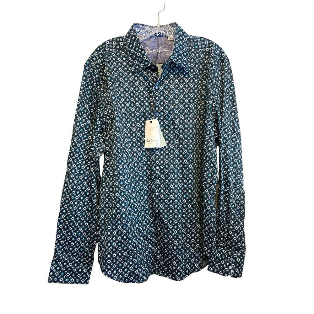 NWT Robert Graham Nicholson Long Sleeve Button Up Shirt Men Size XL Blue Paisley